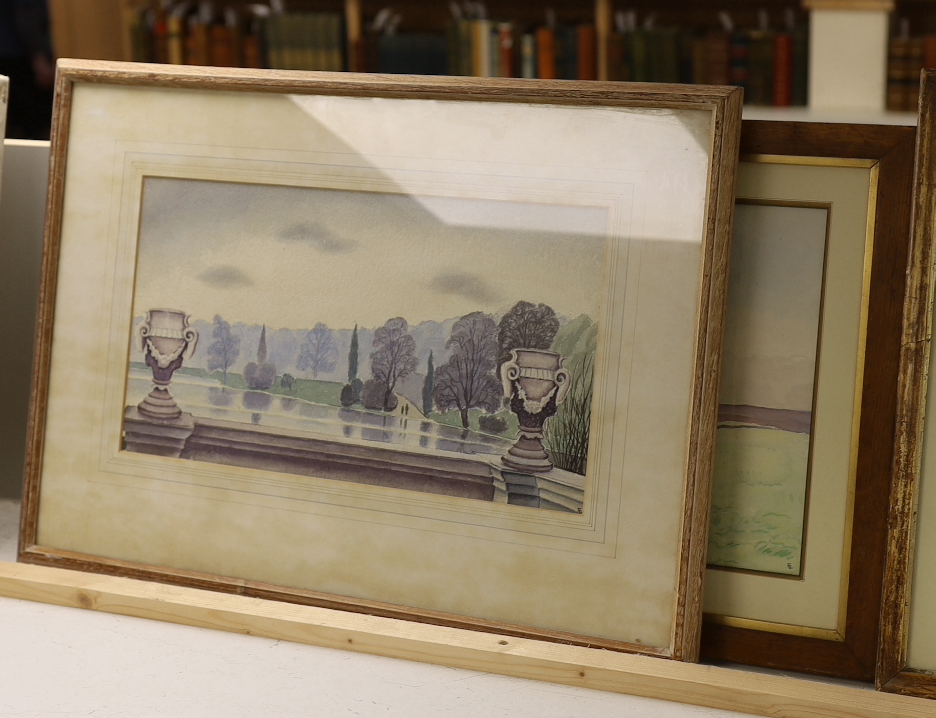Fergus Graham (1900-1968), set of four watercolours, Hillside landscapes and lake, monogrammed, each with various inscriptions and stamps verso, largest 47 x 28cm